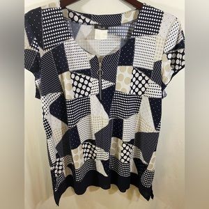 Bali Navy and White Geometric Print Top